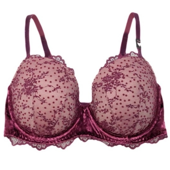 💕EUC Victoria's Secret Dream Angels Lined Demi Underwire Bra, Fushia Velour, 34 - Picture 4 of 15